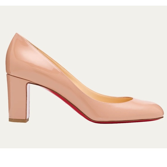 Christian Louboutin Cadrilla 70 Nude Blush Patent Leather Block Heel Pump 37.5 - Picture 3 of 15